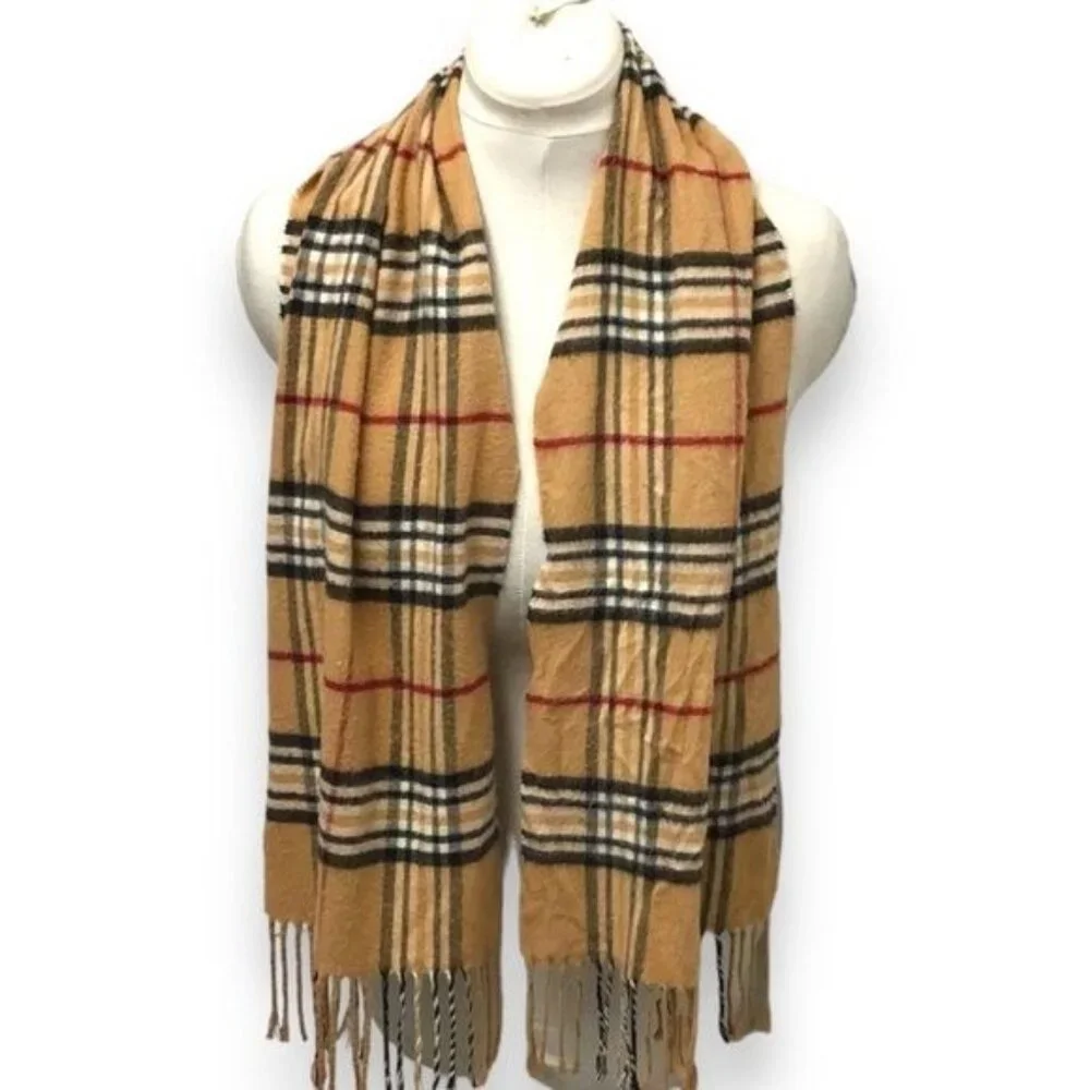 V.Fraas Men's Exploded Plaid Cashmink Scarf, Camel, OSFA
